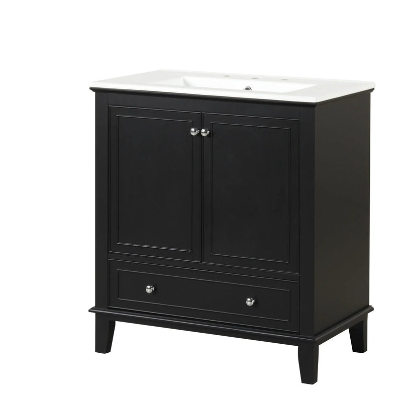 30" Bathroom Vanity With Sink Combo, Multi Functional Bathroom Cabinet With Doors And Drawer - Black by Unique Piece Furniture