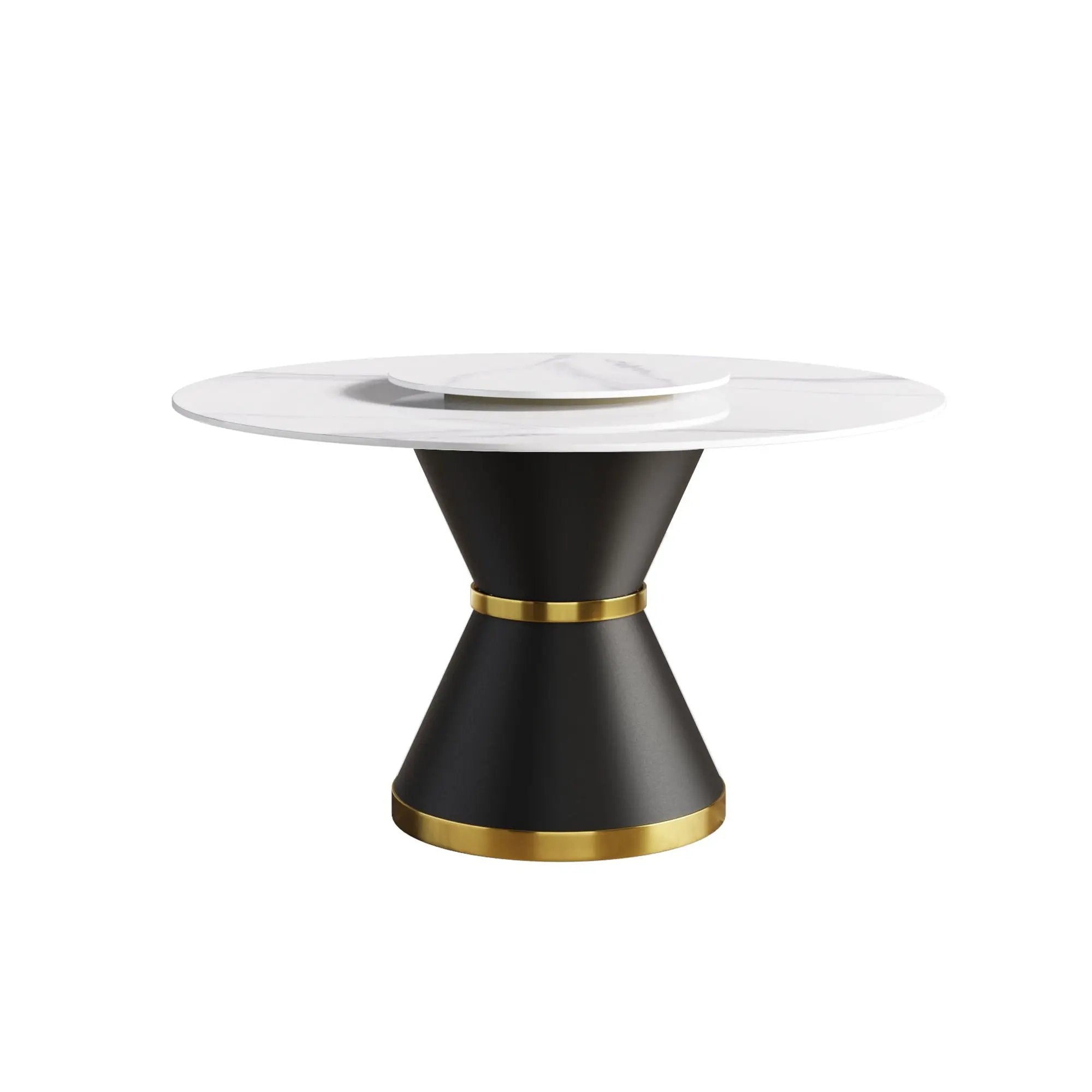 53" Modern Artificial Stone Round Carbon Steel Base Dining Table, Can Accommodate 6 People, Artificial Stone Turntable - White / Black by Unique Piece Furniture