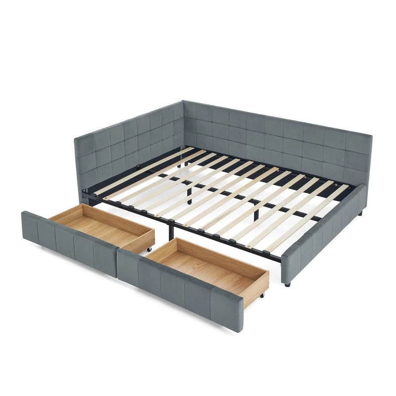Mid-Century Storage Upholstered Tufted Bed Frame With Backrest And Armrests by HouseOfZazla