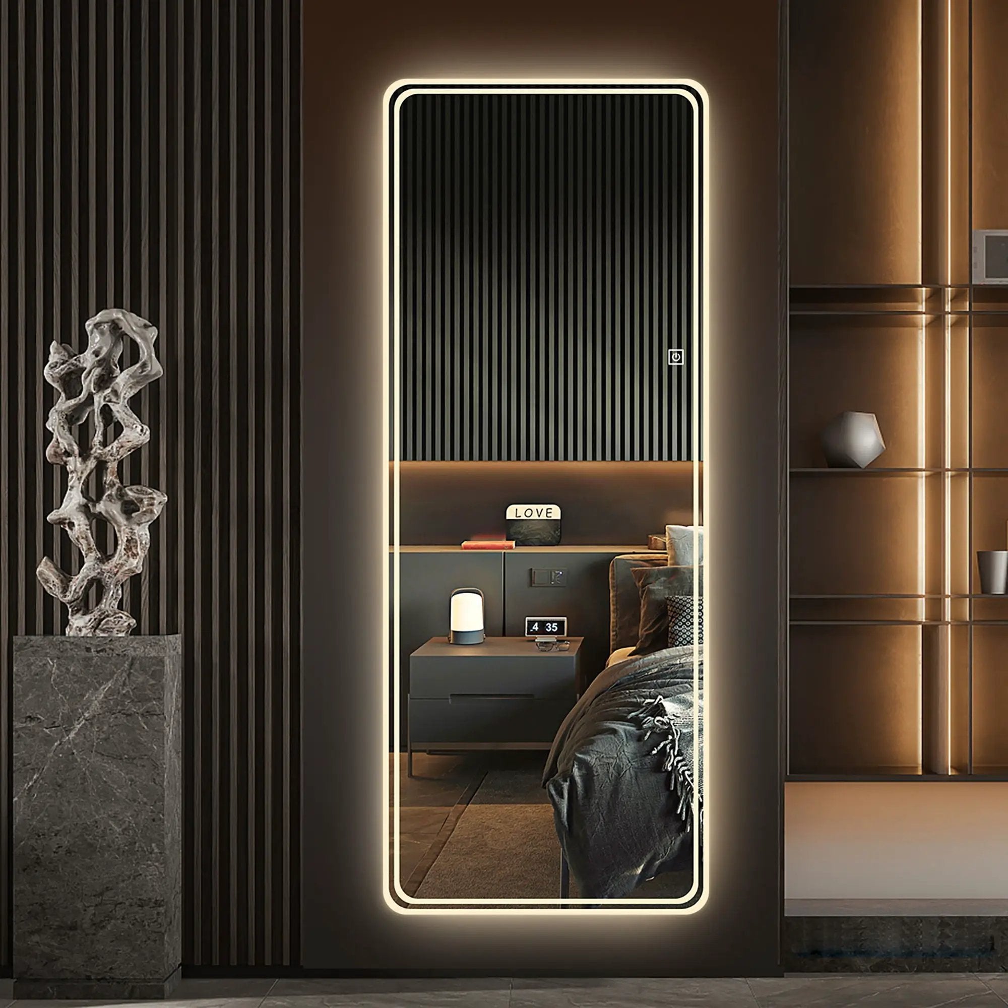 Frameless Full Length Floor Mirror With LED Light, Dimming & 3 Color Modes Mirror - Silver by HouseOfZazla