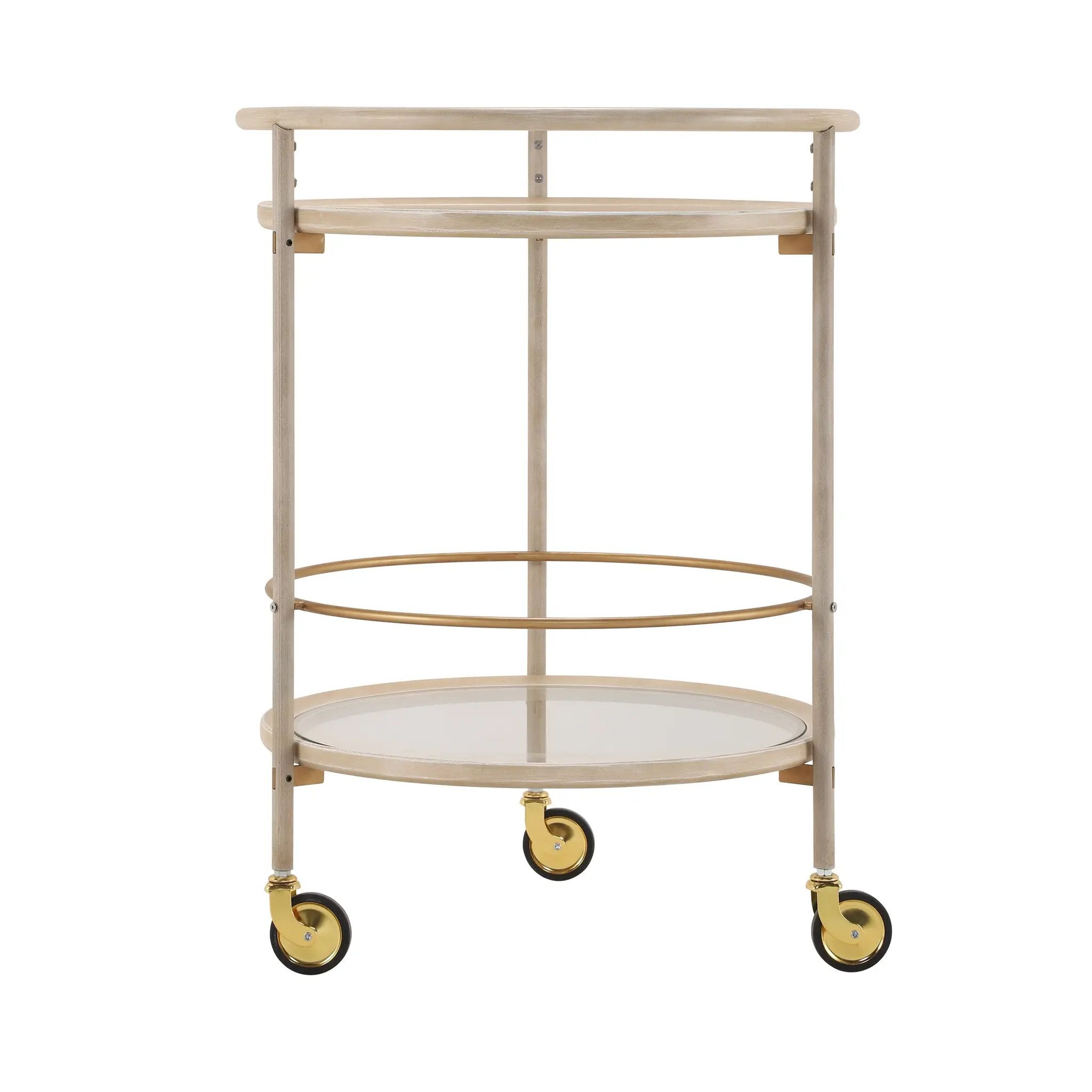 Round Bar Cart with Tempered Glass Shelves and Gold Accents by HouseOfZazla