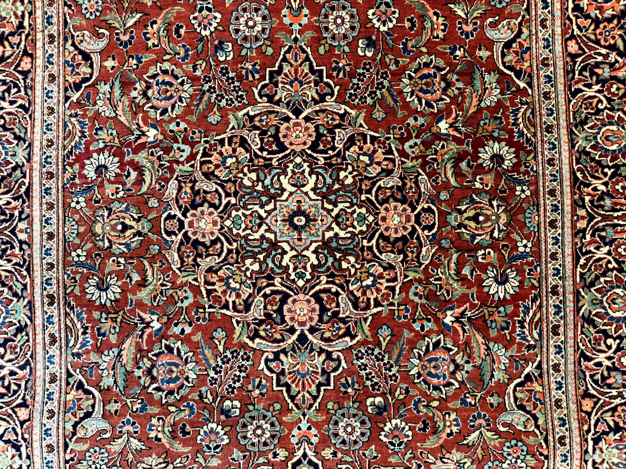 Persian Kashan Rug 4x7, Red and Navy Blue, Floral Antique Carpet by Jewel Rugs