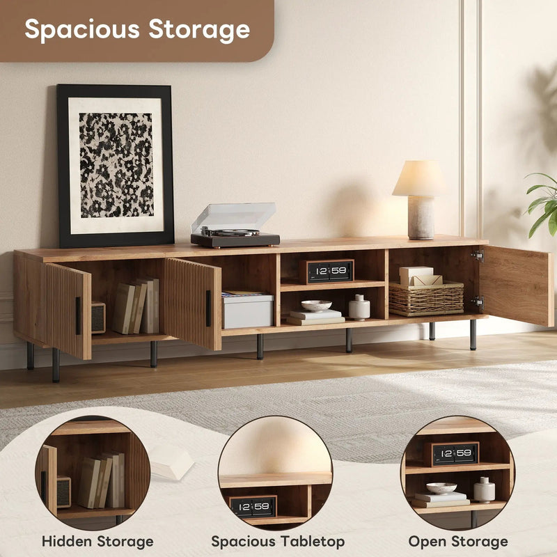 78" TV Stand For TVs Up To 85" With Closed Storage, Living Room Entertainment Center - Natural Wood by Unique Piece Furniture