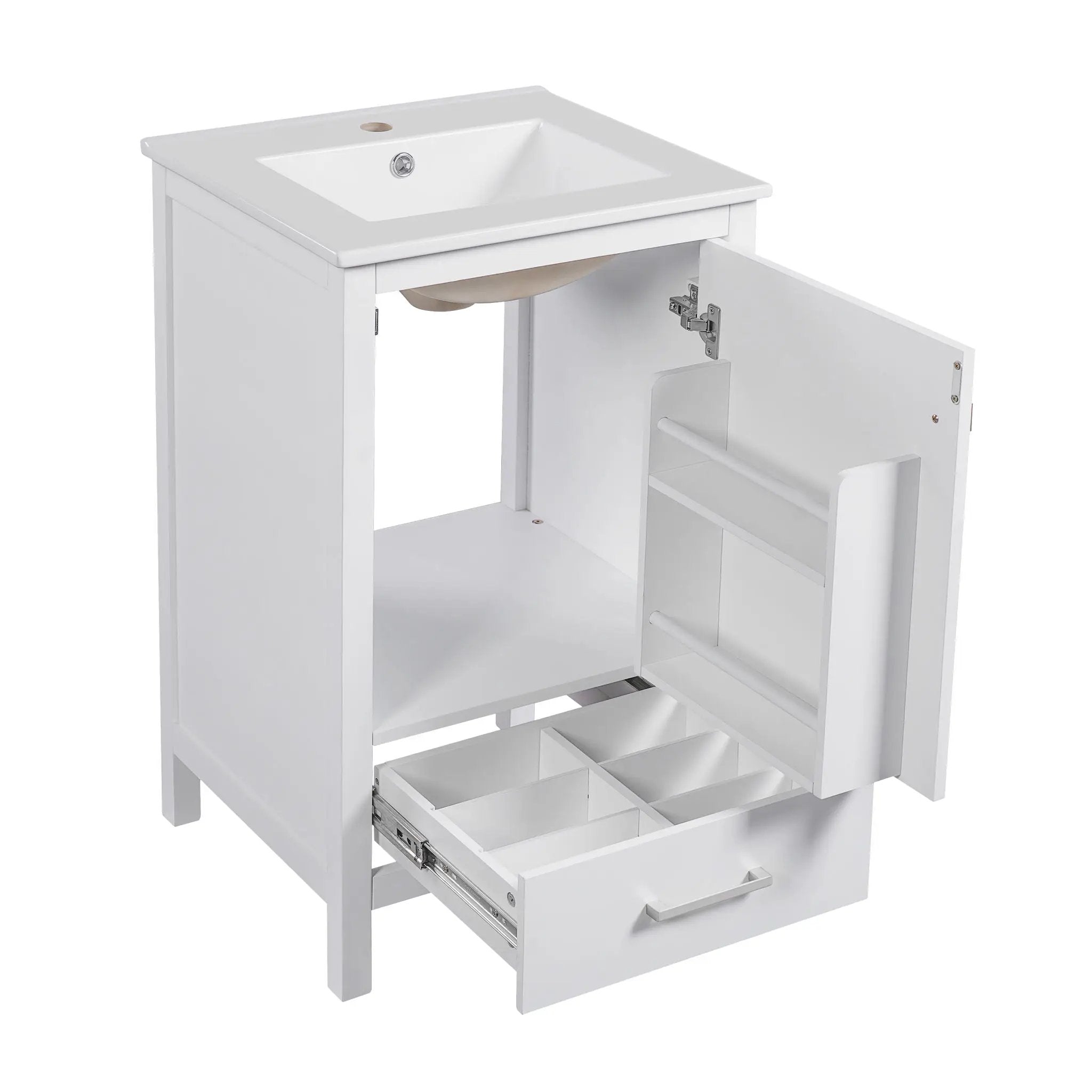 Bathroom Vanity With Ceramic Sink, Soft Close Drawers, Door Organizer, Divider Drawer, Adjustable Foot Pads by HouseOfZazla