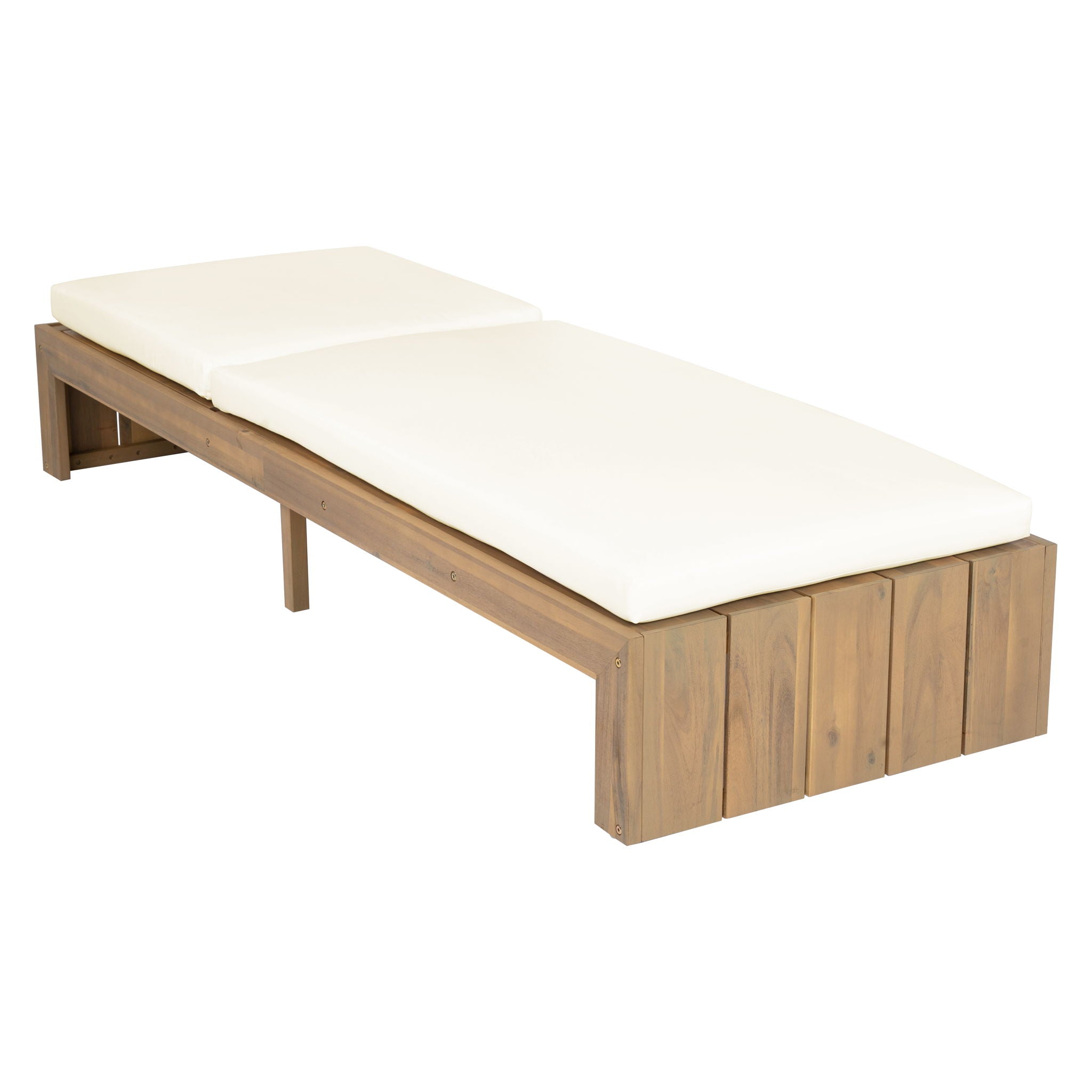 Adjustable Outdoor Chaise Lounge Patio Recliner - Beige / Light Teak by HouseOfZazla