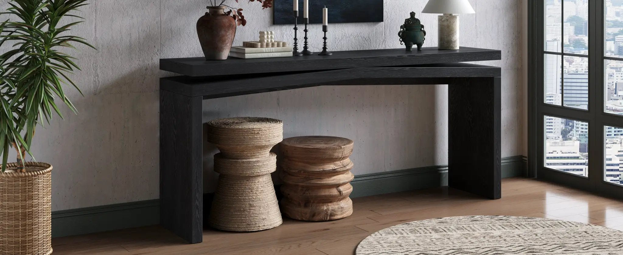 65-Inch Rustic Solid Wood Veneer Console Table by HouseOfZazla