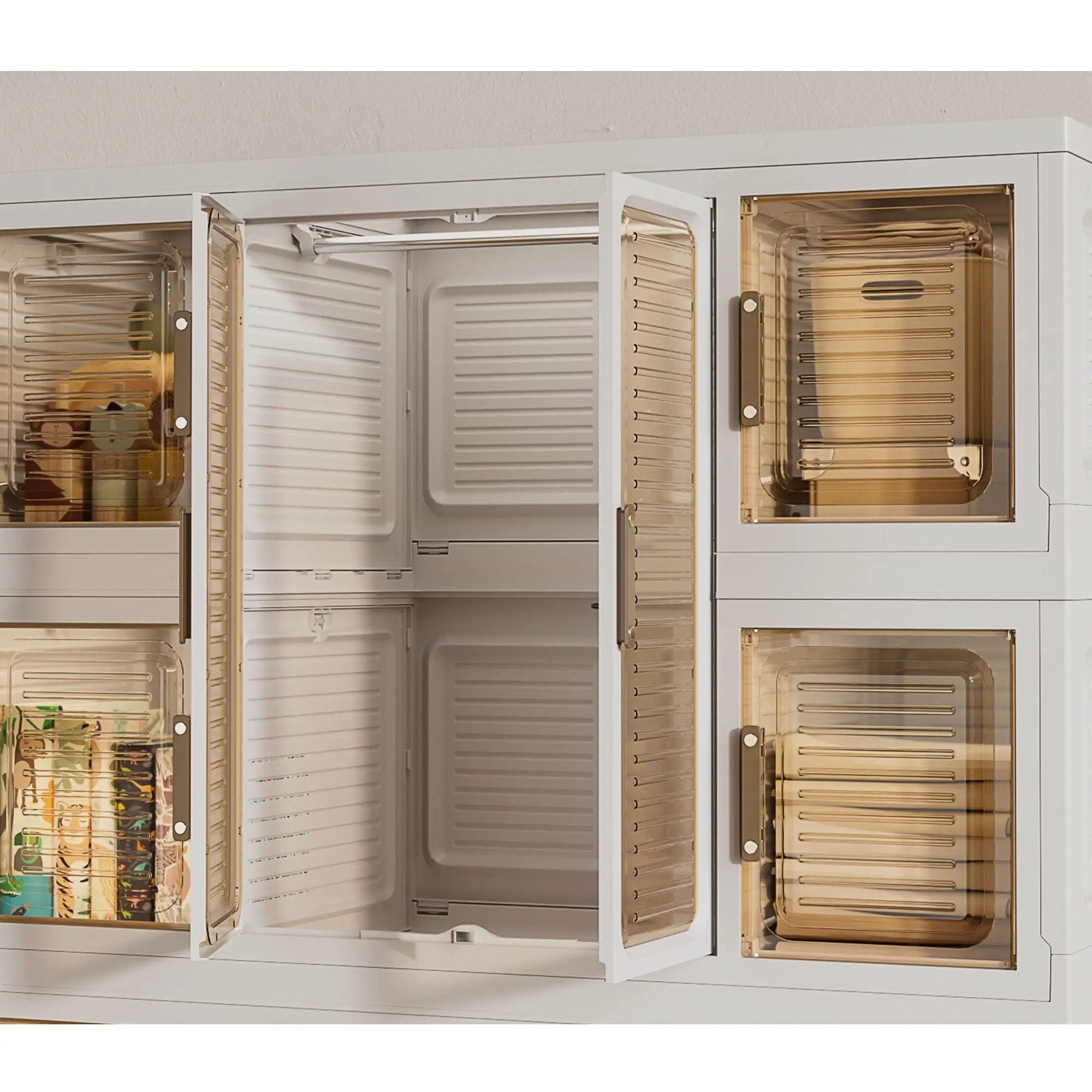 Portable Wardrobe Closet Storage Organizer For Clothes With Magnetic Doors, 12 Cubes & 2 Hanging Rods - White by HouseOfZazla