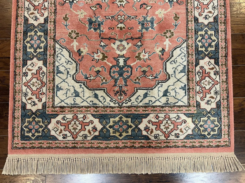 Karastan Rug 4x6 Bergama Design #737, Karastan Area Rug, Vintage Wool Karastan Carpet, Original Collection 700 Series, Salmon Red Light Blue by Jewel Rugs