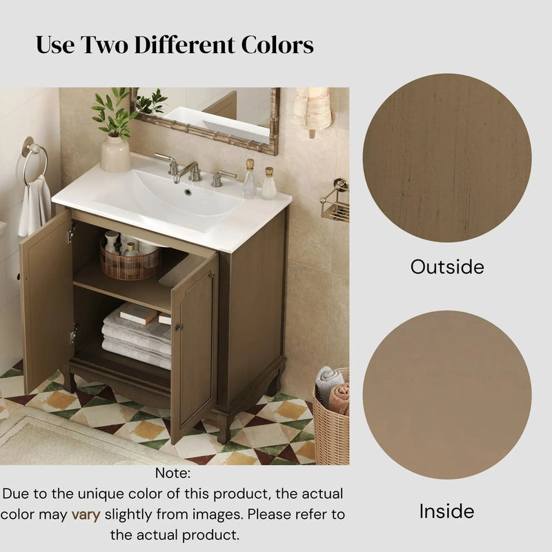 Vintage Bathroom Vanity With Ceramic Sink, Adjustable Shelves by HouseOfZazla