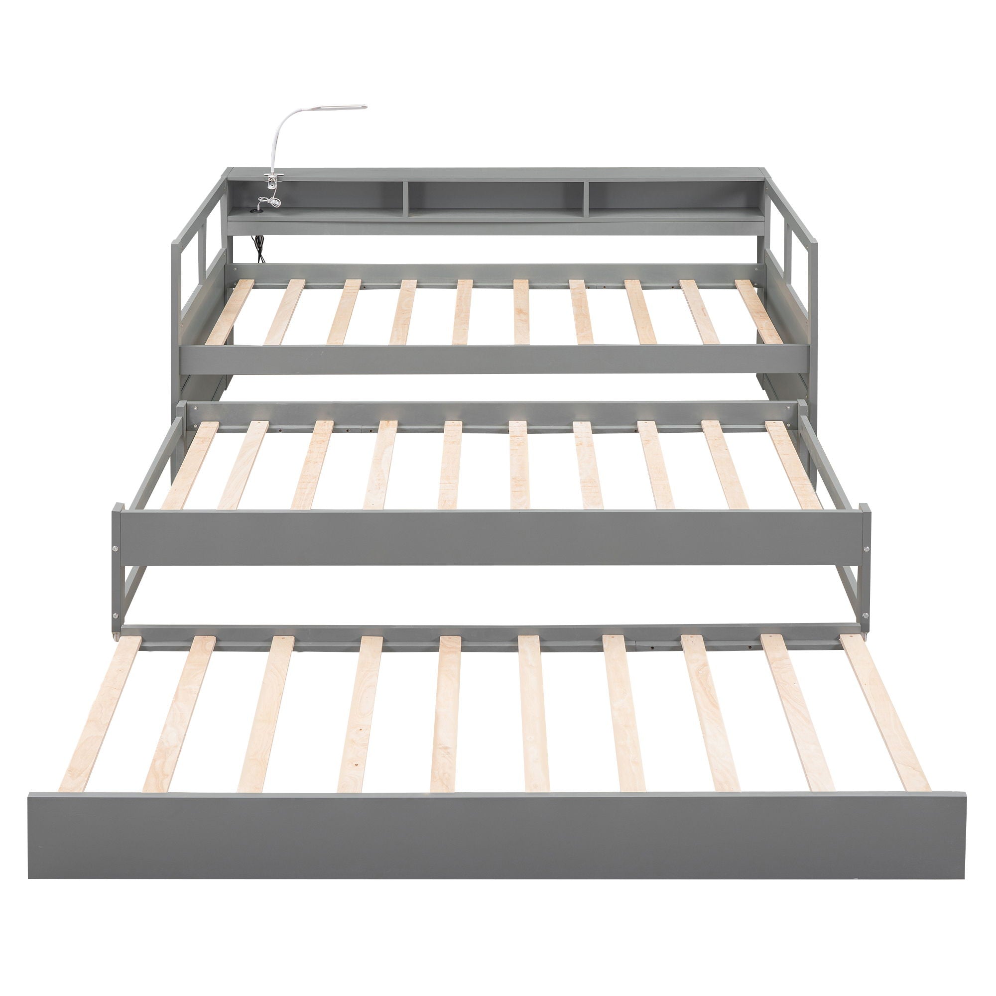 Daybed With 2 Trundles, 3 Storage Cubbies, Built In USB Charging Light by HouseOfZazla