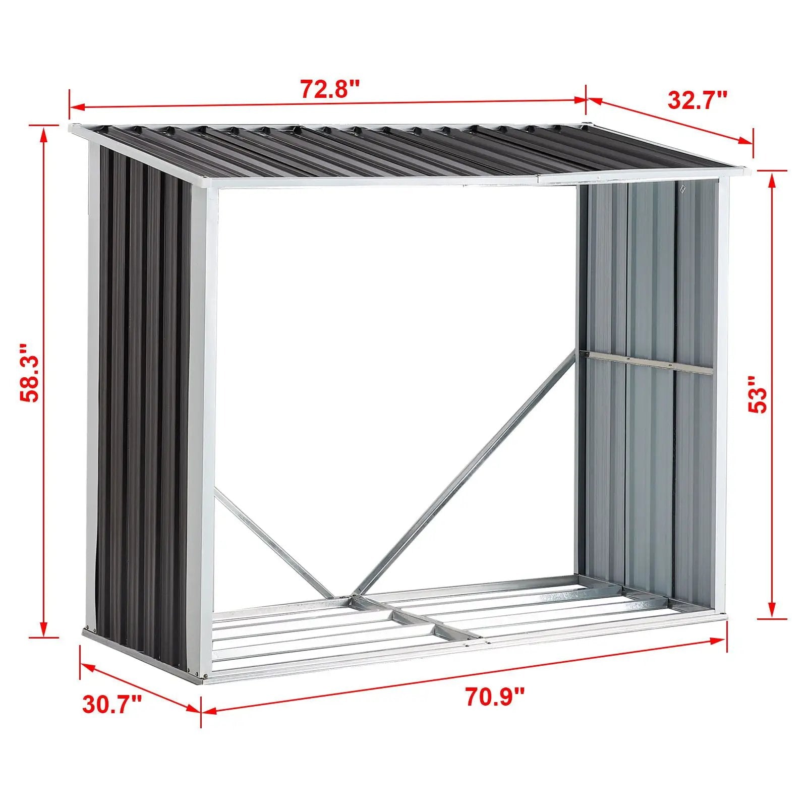 Log Storage Shed, Log Holder With Roof, Log Storage Shed, Firewood Rack For Backyard Garden Patio Porch, Anthracite Galvanized Steel - Black by HouseOfZazla