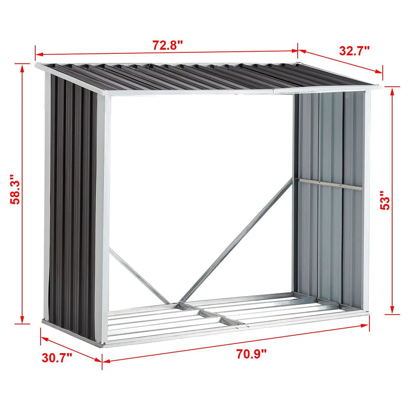 Log Storage Shed, Log Holder With Roof, Log Storage Shed, Firewood Rack For Backyard Garden Patio Porch, Anthracite Galvanized Steel - Black by HouseOfZazla