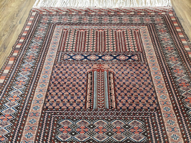 Vintage Turkoman Bokhara Rug 4x6, Four Seasons Pakistan Bukhara Turkmen Engsi Yamud Carpet, Fine Tribal Rug, Wool, Hand-Knotted, Brown, Nice by Jewel Rugs