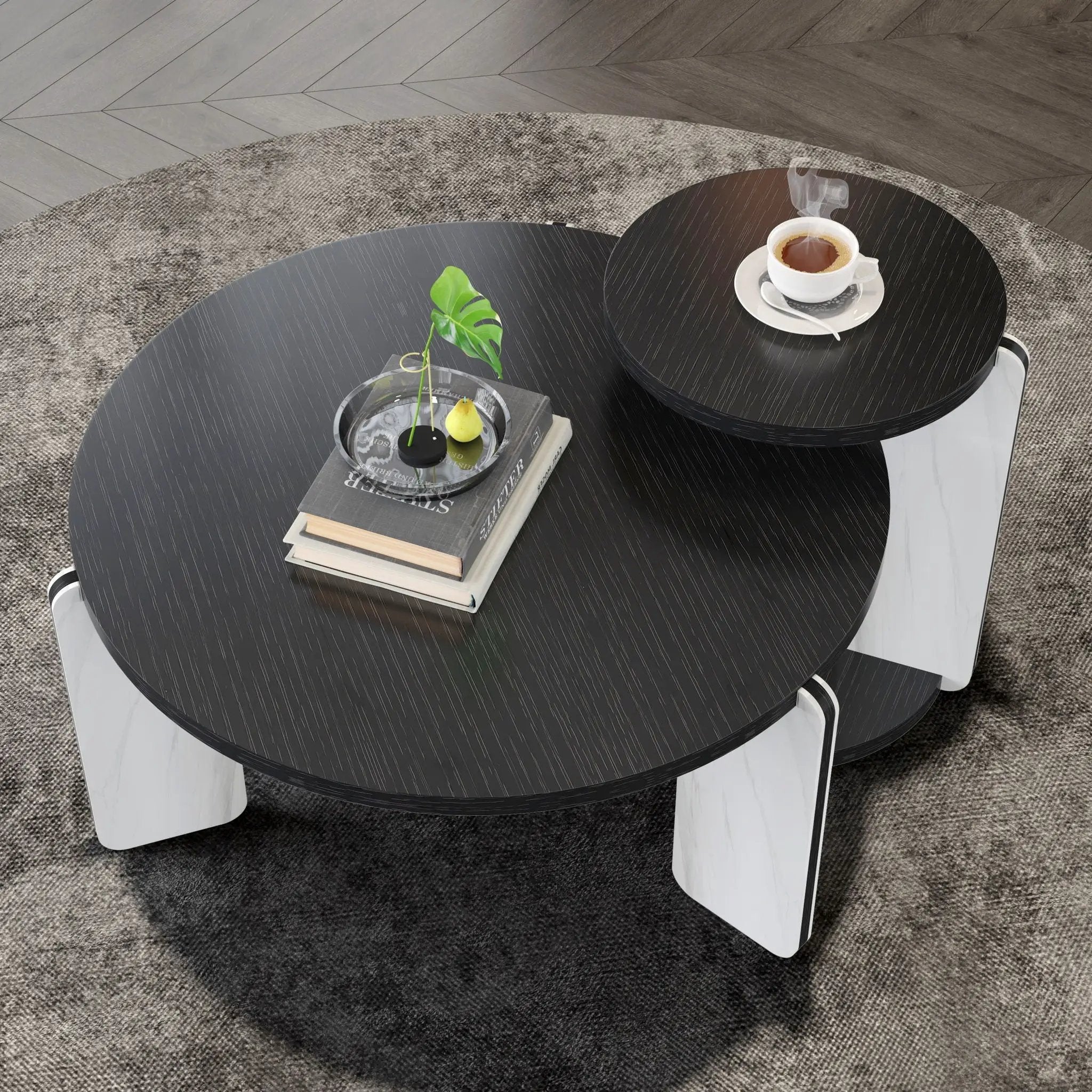 Round Coffee & End Table Set - Black by HouseOfZazla