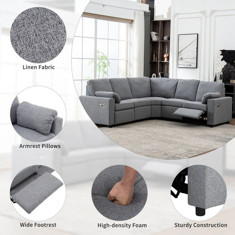 Power Recliner Sectional Sofa Home Theater Reclining Sofa With Two USB Ports, Two Storage Drawers For Living Room by Unique Piece Furniture