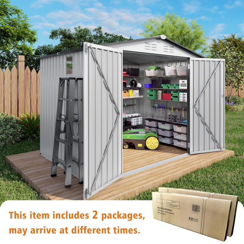 Outdoor Garden Storage Shed, Tool Shed With Pitched Roof Waterproof With 1 Window And 2 Lockable Door - White / Gray by HouseOfZazla