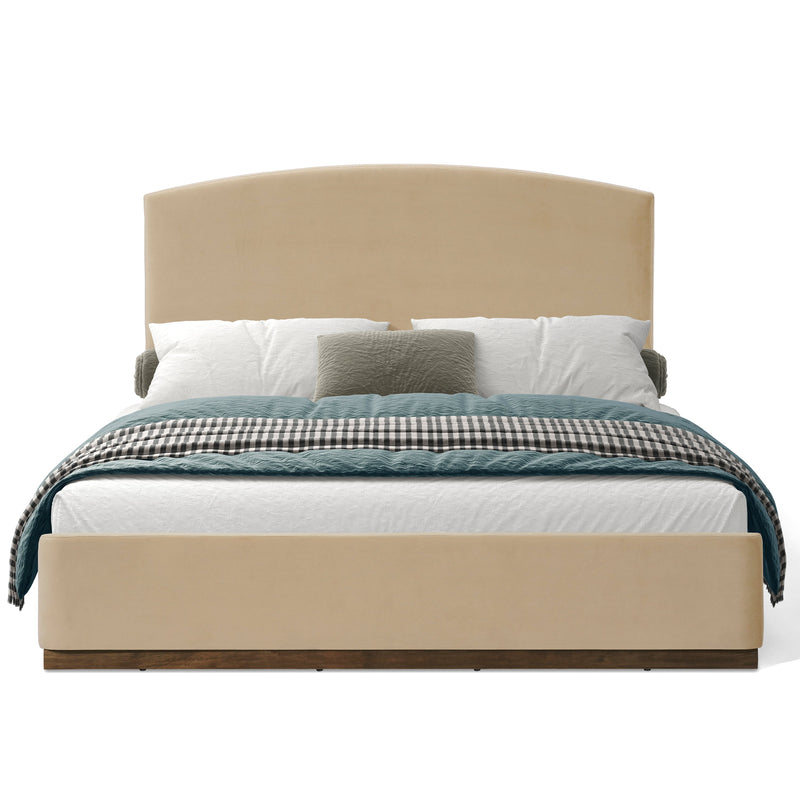 Queen Size Upholstered Bed Frame with Velvet Fabric Thick Headboard by HouseOfZazla