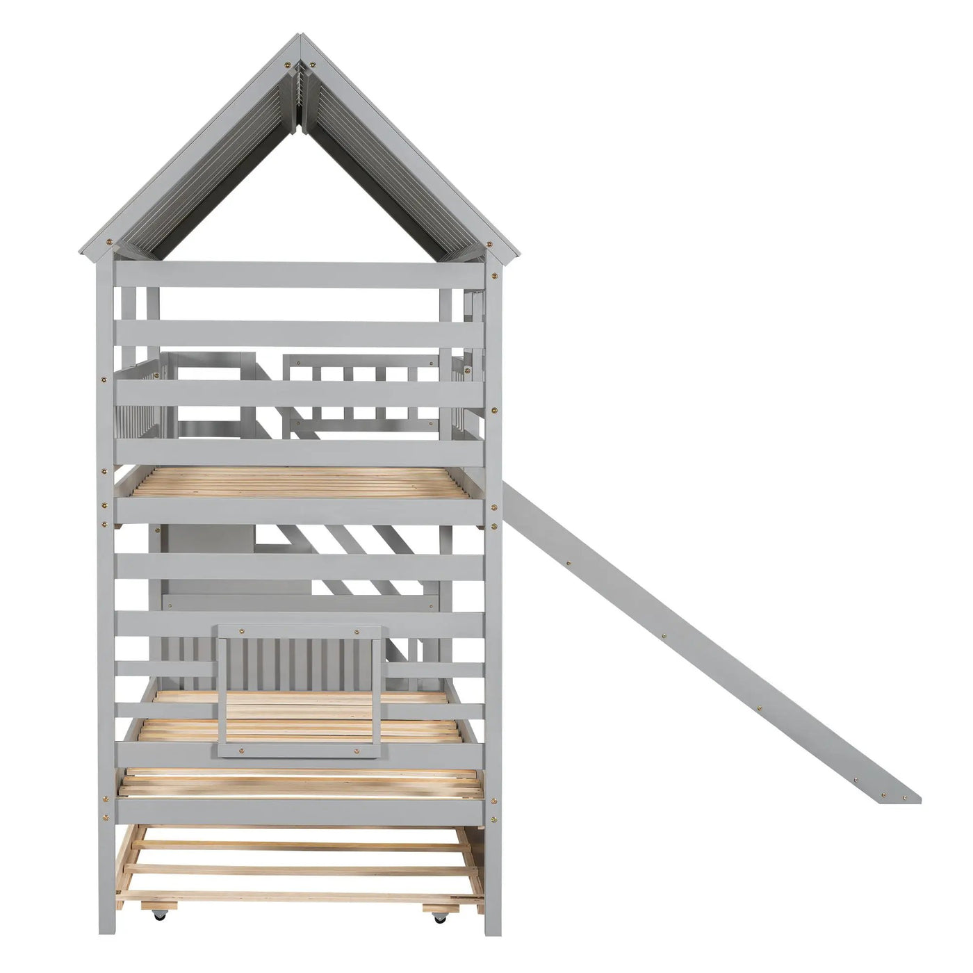 House Bunk Bed With Trundle, Storage Staircase, Roof And Window Design by HouseOfZazla