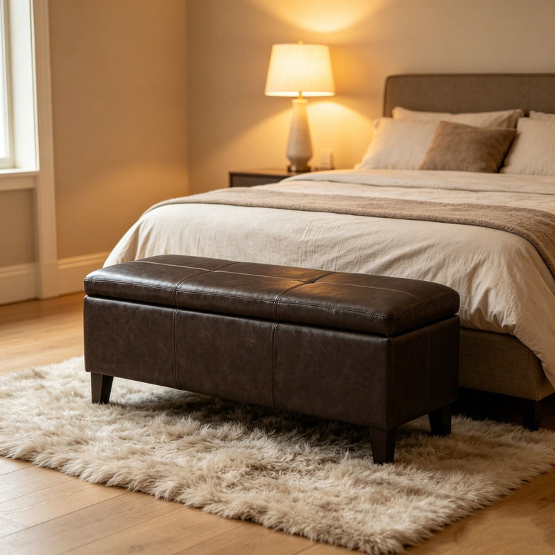 Rectangle Storage Ottoman Bench For Living Room - Brown by HouseOfZazla