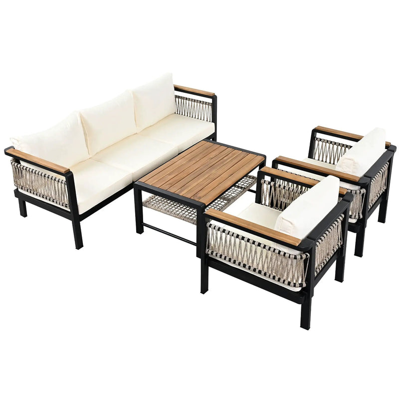 4 Pieces Outdoor Sectional Sofa Set 5 Person Patio Seating Group Outdoor Conversation Set With Cushions And A Coffee Table For Patios by HouseOfZazla
