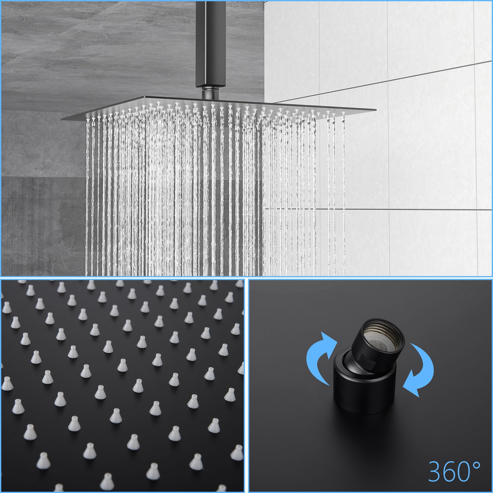Dual Shower Head 10" Ceiling Mount Square Shower System With Rough In Valve - Matte Black by HouseOfZazla