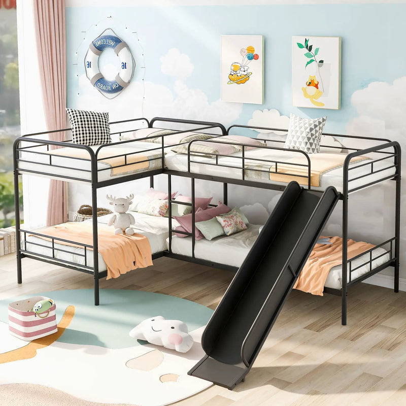 Mission Style Twin Size L-Shaped Bunk Bed With Slide And Ladder - Black by Unique Piece Furniture