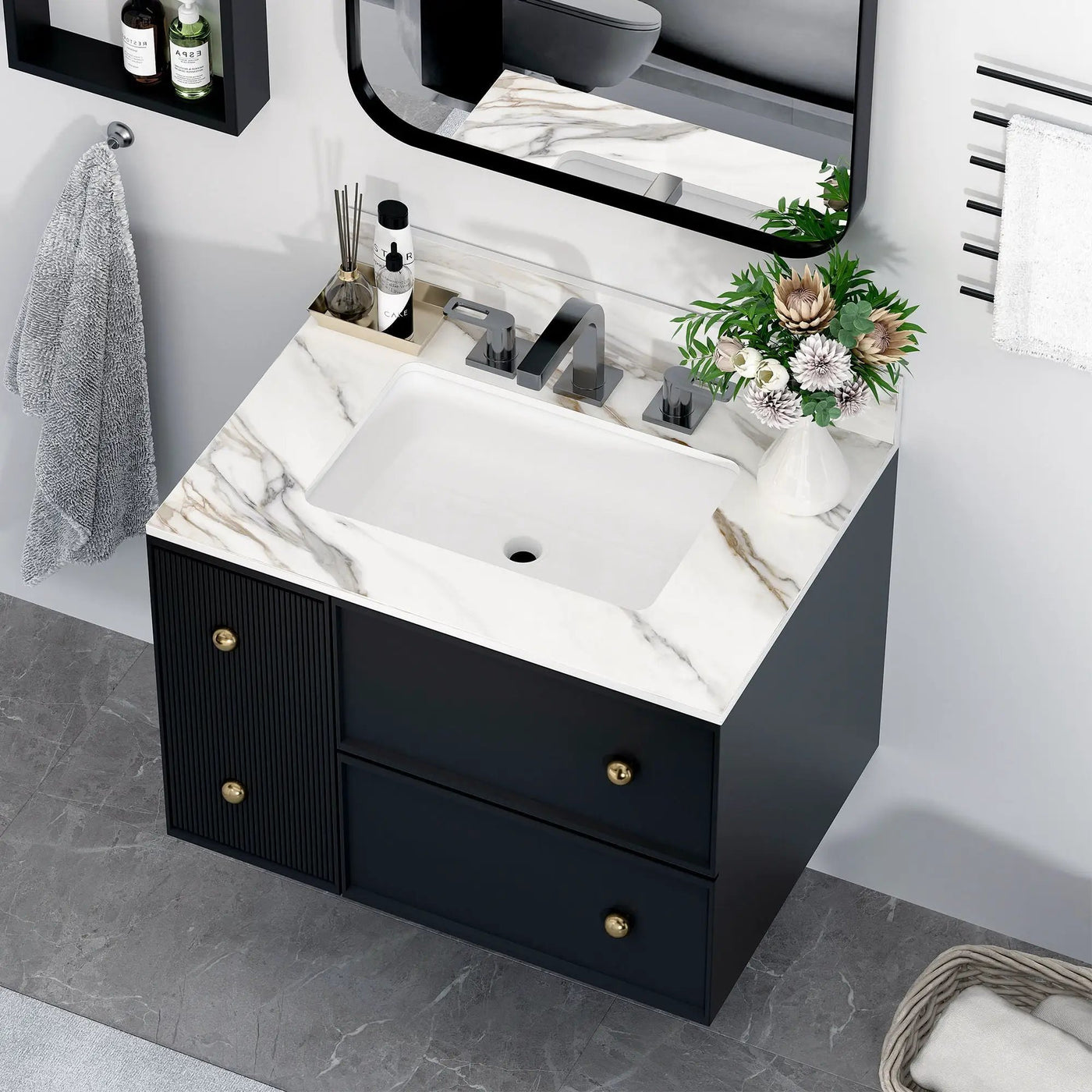 Vanity Top With Undermount Sink And Backsplash, Sintered Stone by HouseOfZazla