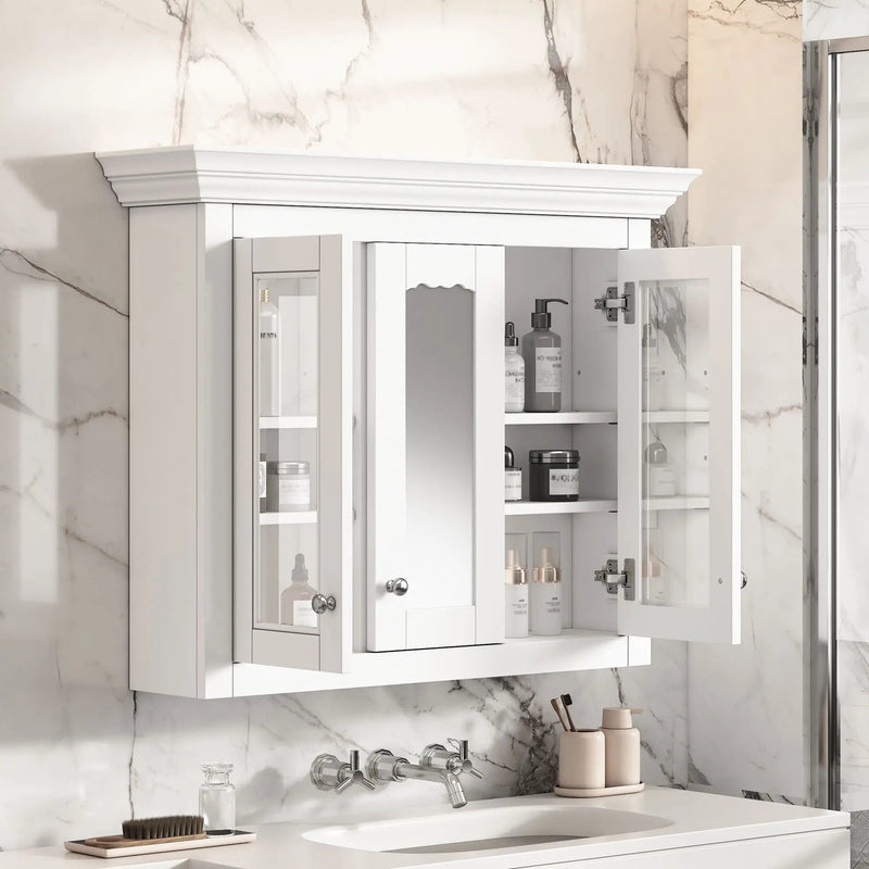 Bathroom Medicine Cabinet With Mirror, 5 Adjustable Closed Shelves, Wall-Mounted - White by HouseOfZazla