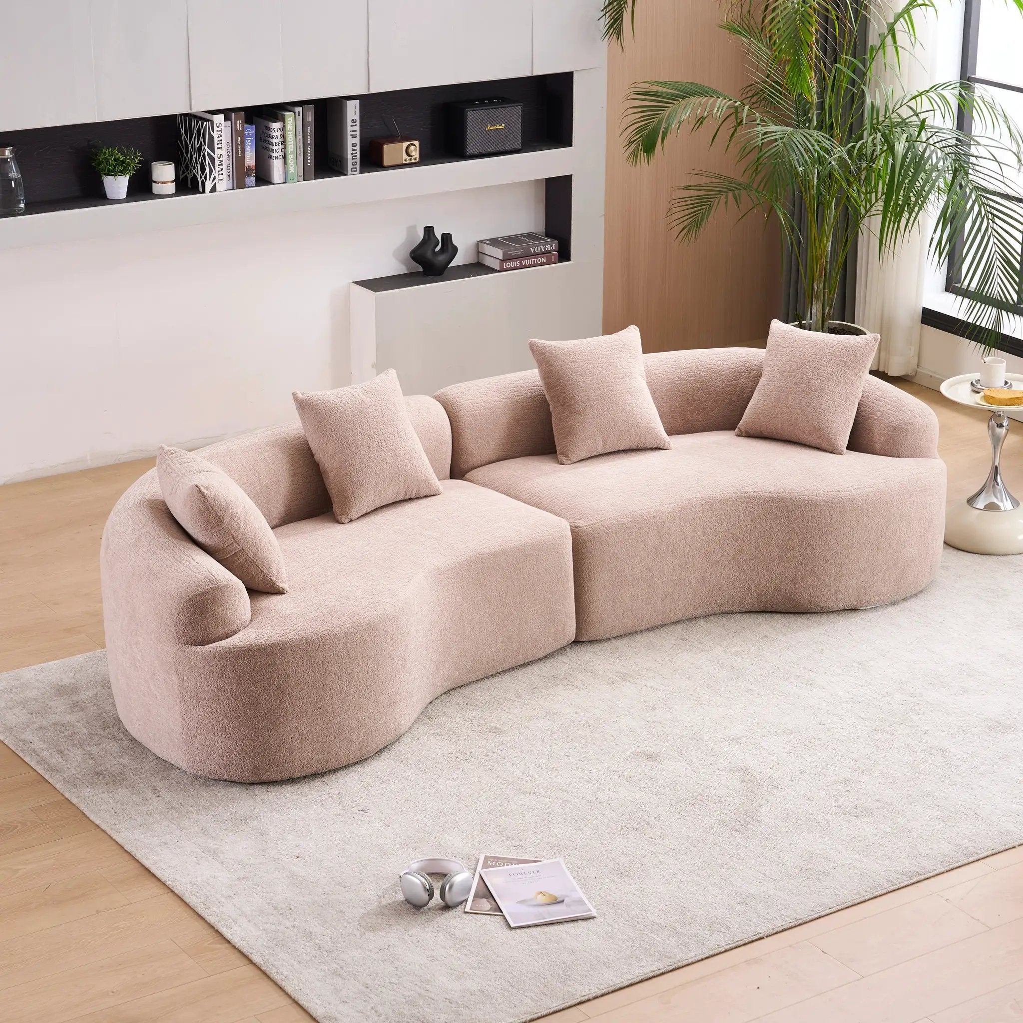 LY-025 Modular Sleeper Sectional Sofa, 4-Seater with Wood Grain Chenille Fabric by HouseOfZazla