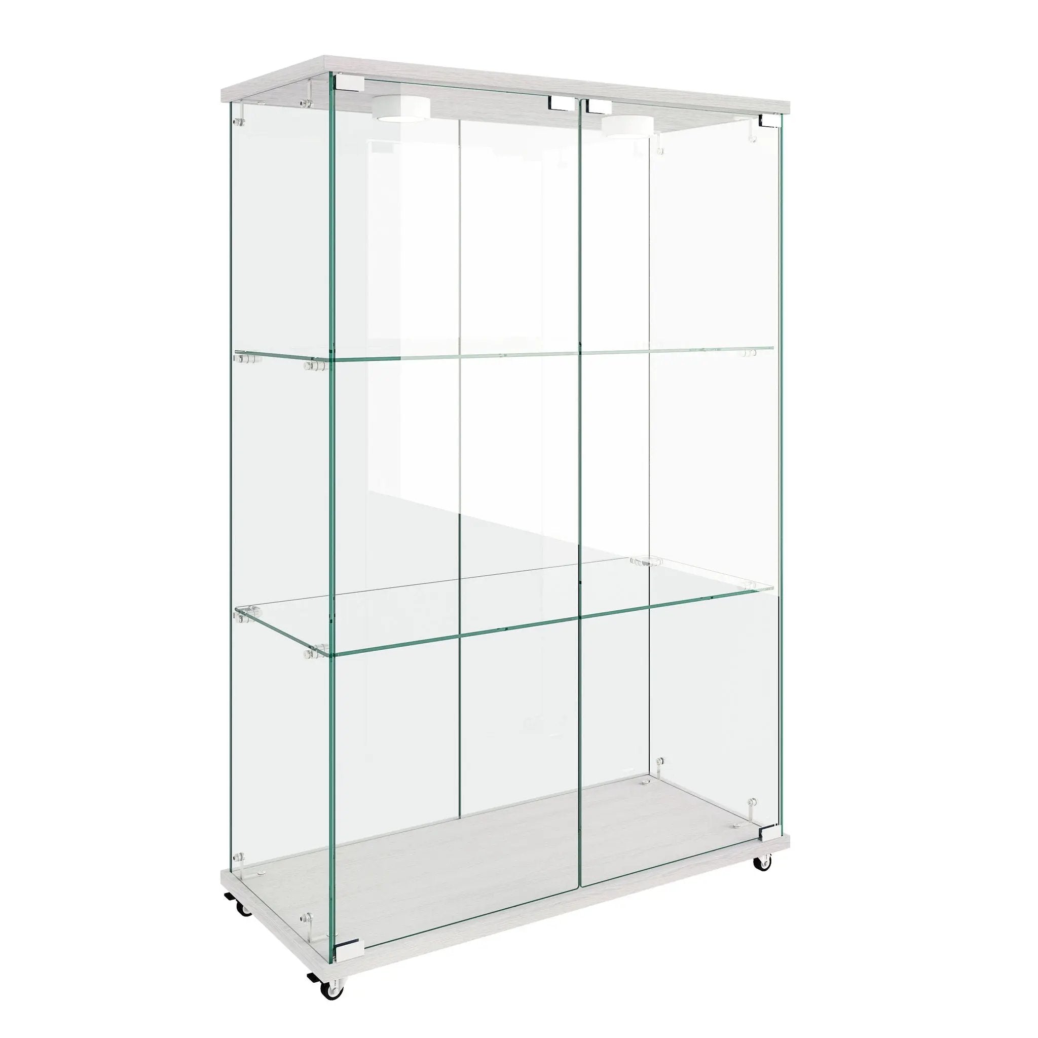 Modern Display Cabinet With LED Lights, Transparent Tempered Glass 2 Door Storage Case With 3 Shelves by Unique Piece Furniture