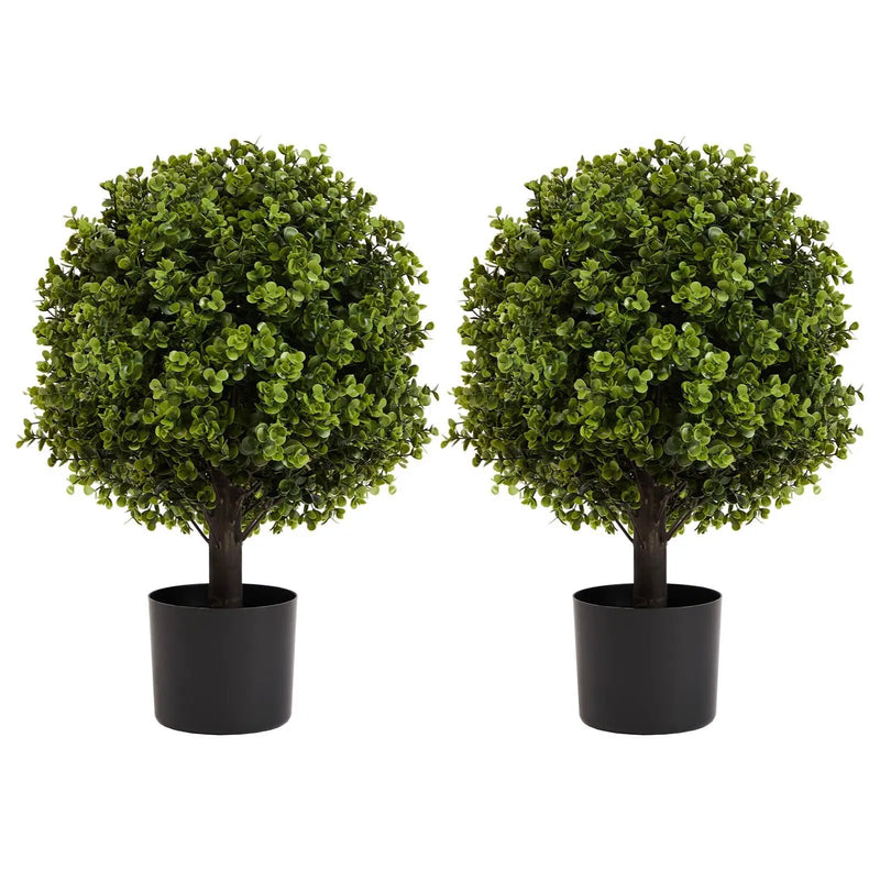 22in Boxwood Ball Shaped Artificial Topiary Shrubs Tree in Pot - Set of 2 by HouseOfZazla