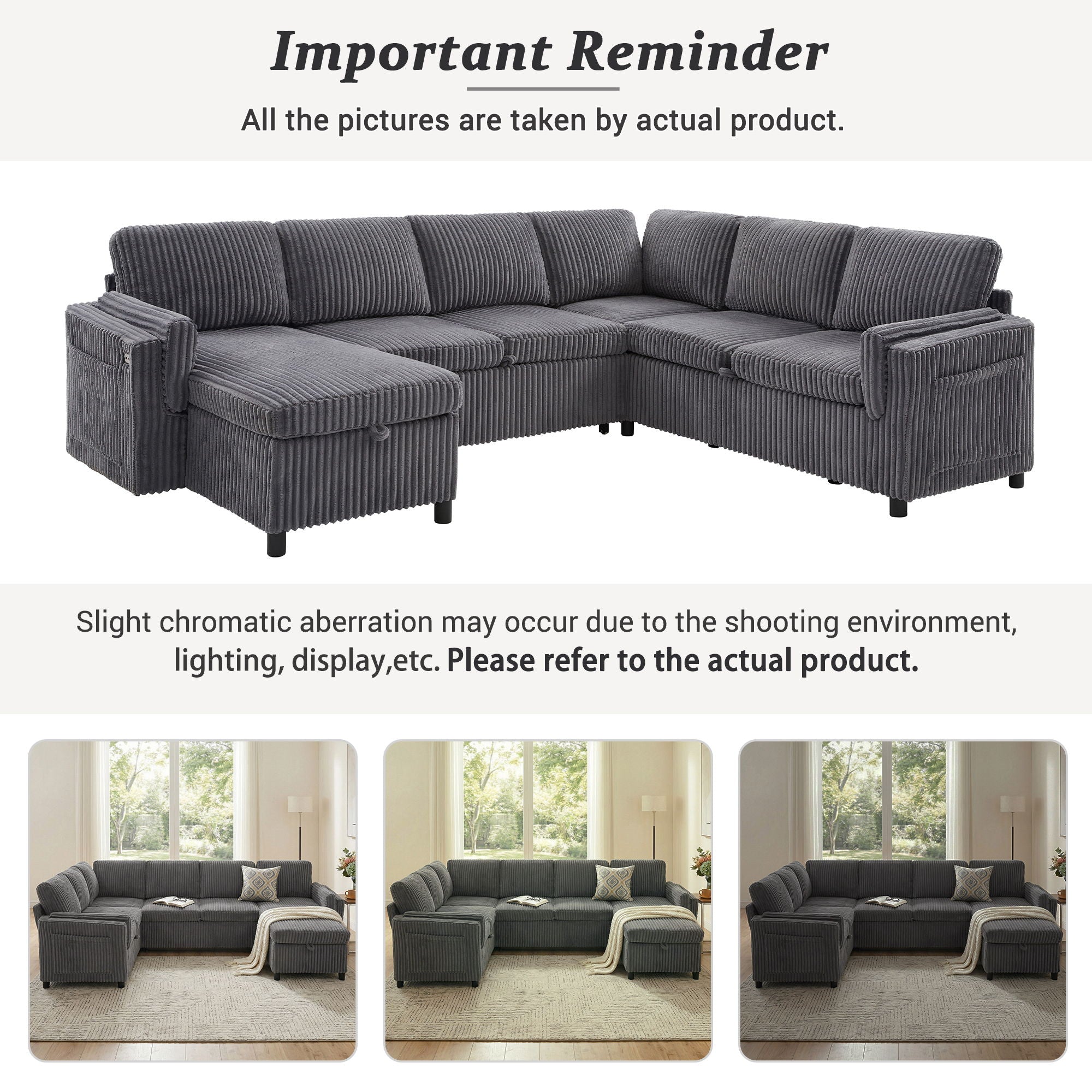 Convertible U-Shaped Sectional Sofa Bed With USB Ports And Storage by HouseOfZazla