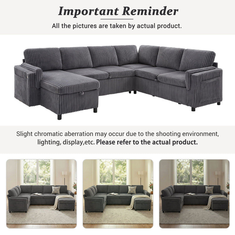 Convertible U-Shaped Sectional Sofa Bed With USB Ports And Storage by HouseOfZazla