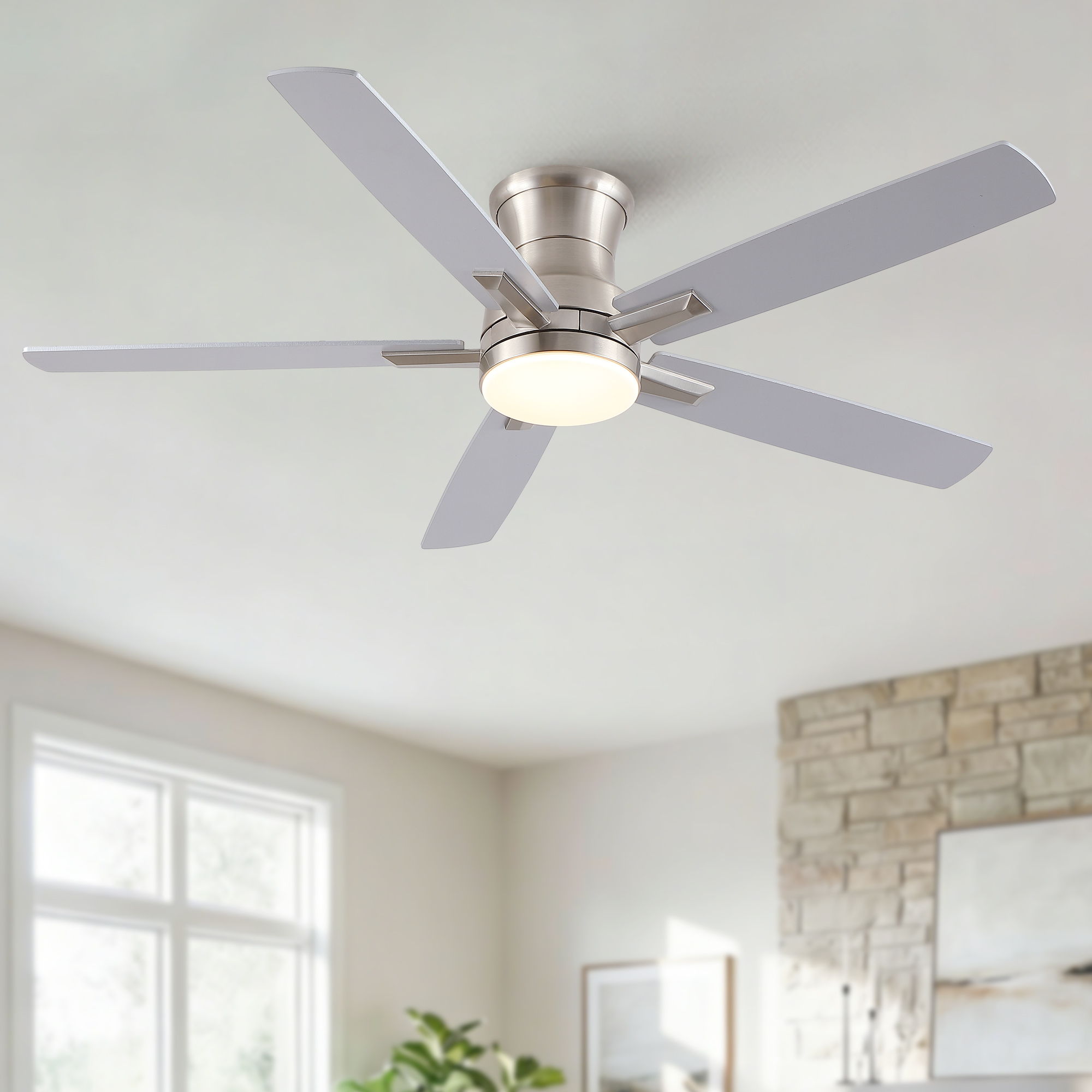 Mordern Flush Mount Ceiling Fan With Light And Remote Control by HouseOfZazla