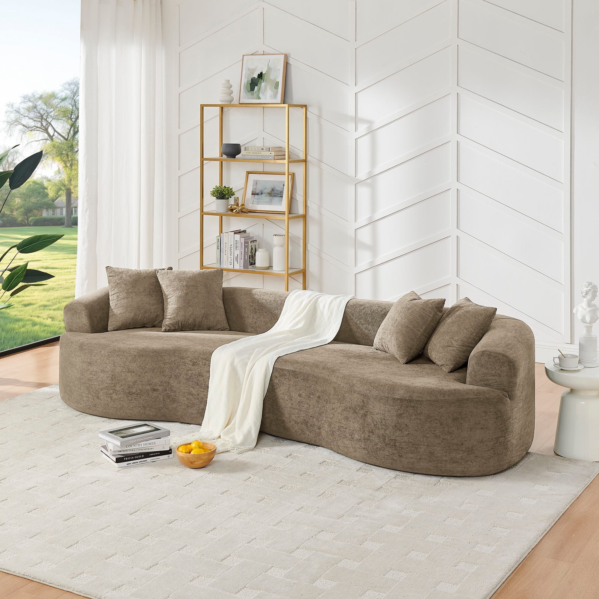 Cloud 4 Seater Sectional Curved Sofa, Minimalist Design - Light Brown by HouseOfZazla