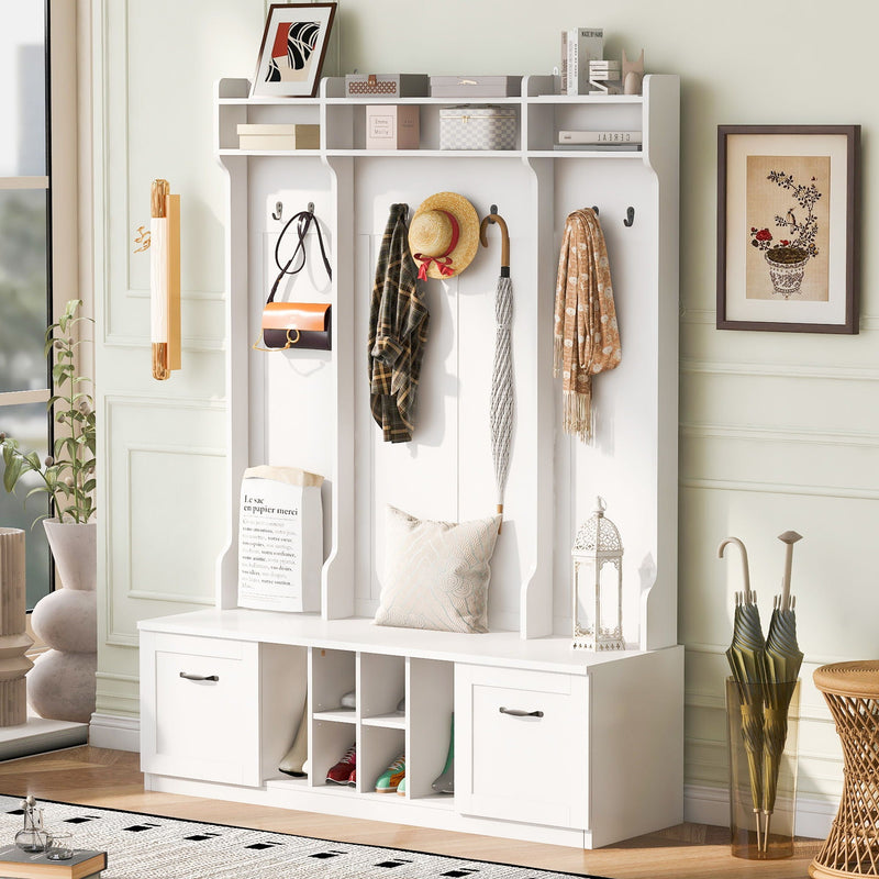 5 In 1 Entryway Bench With Coat Rack, 7 Sturdy Hooks, 2 Spacious Drawers And Adjustable Shelves by HouseOfZazla