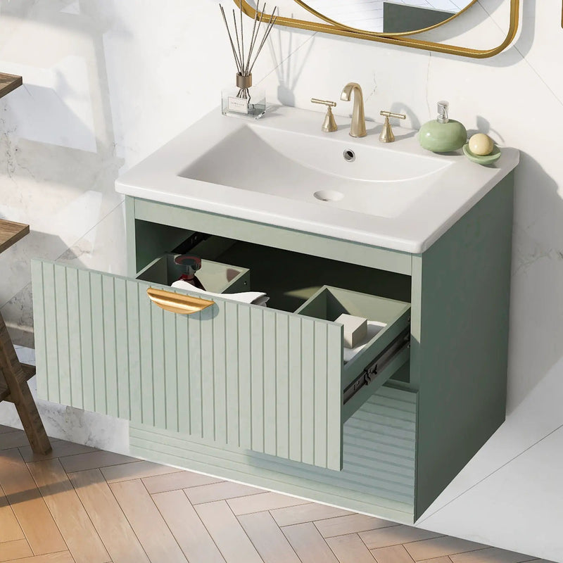 Modern Wall-Mounted Bathroom Vanity With 2 Drawers, Ideal For Small Bathrooms - Green by HouseOfZazla