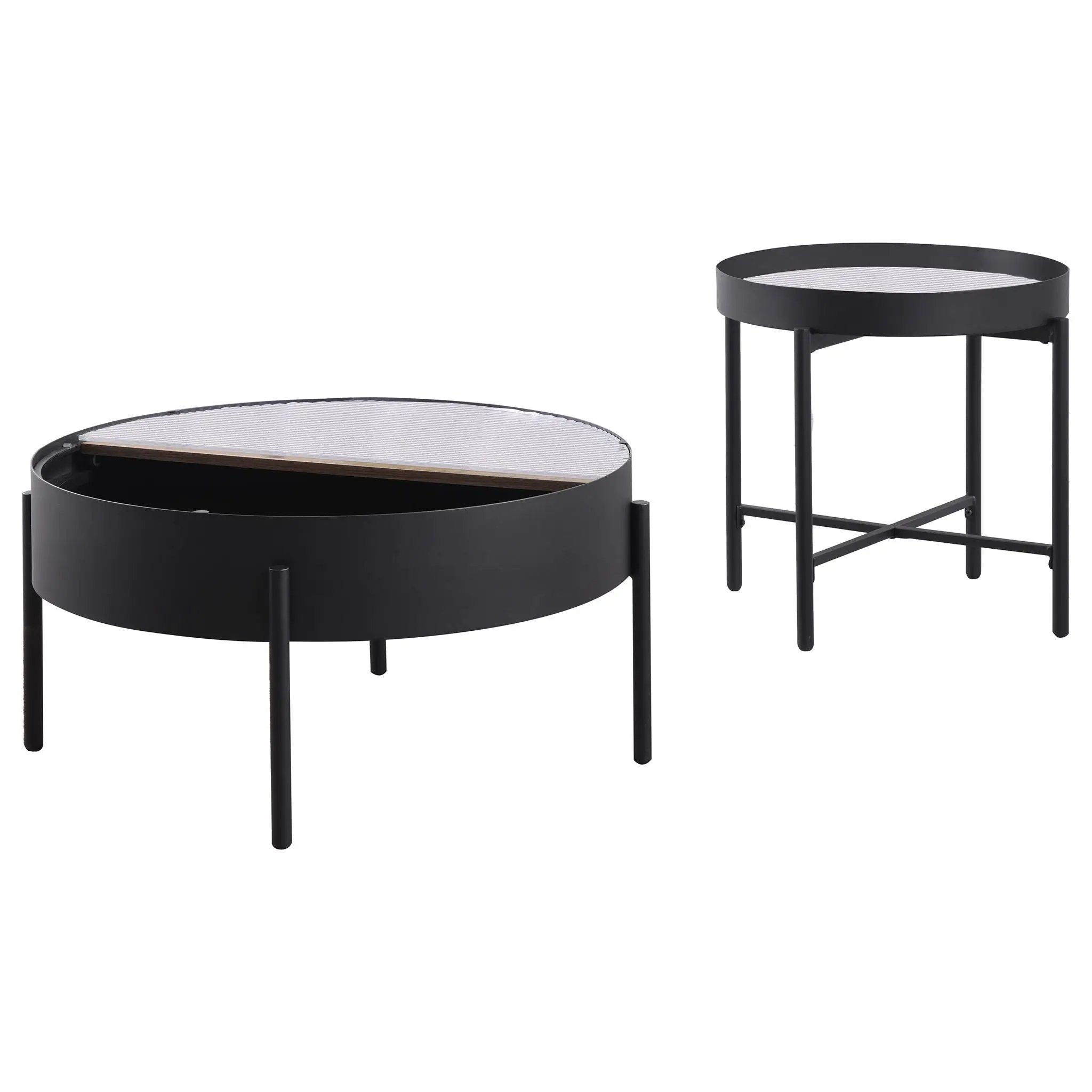 Ozella 2-piece Round Coffee and End Table Set Sandy Black by Unique Piece Furniture