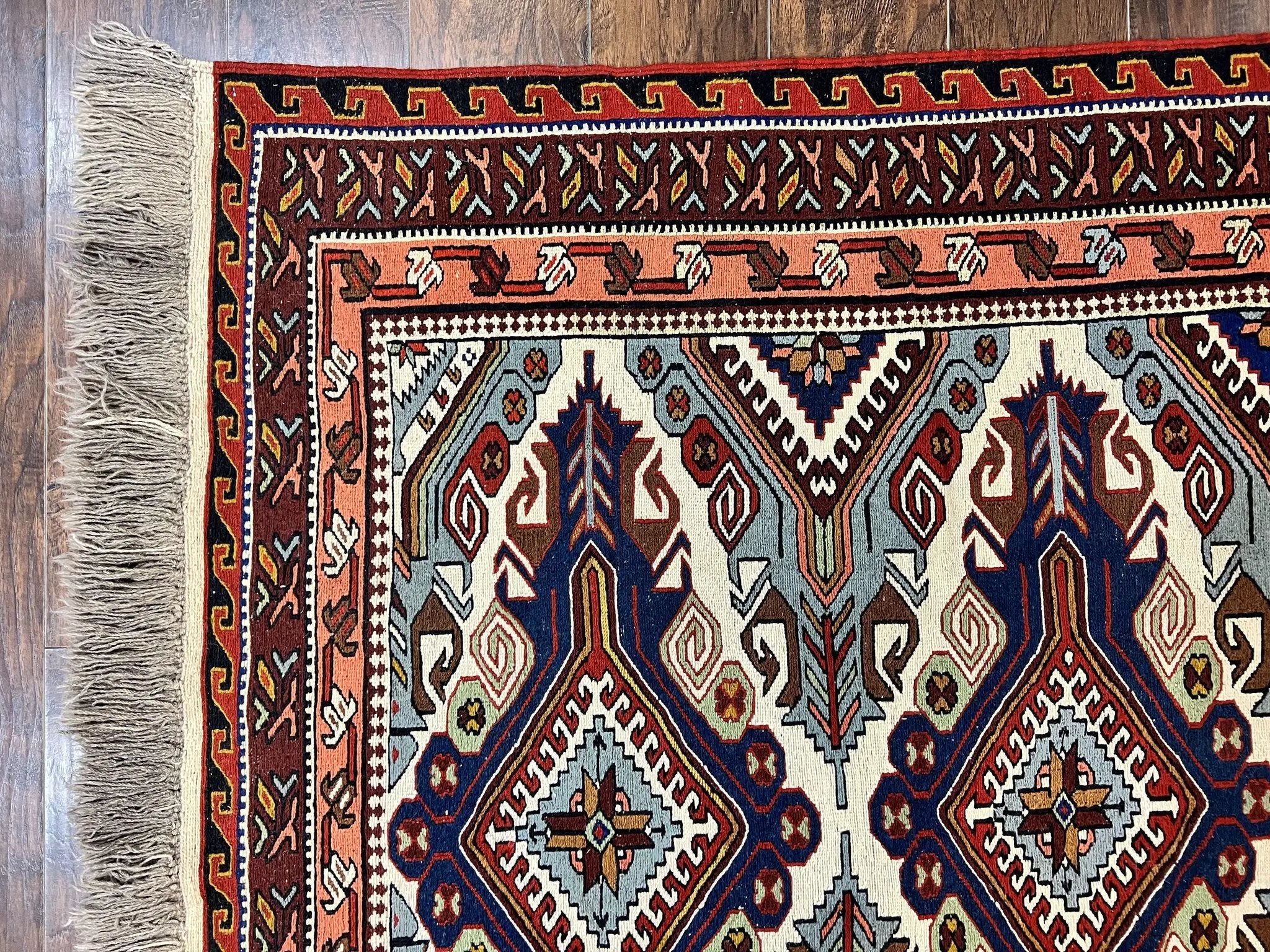 Russian Soumak Rug 6x8, Wool Handmade Antique Kilim Carpet, Multicolor 6 x 8 Geometric Medallions Caucasian Rug, Medium Size by Jewel Rugs