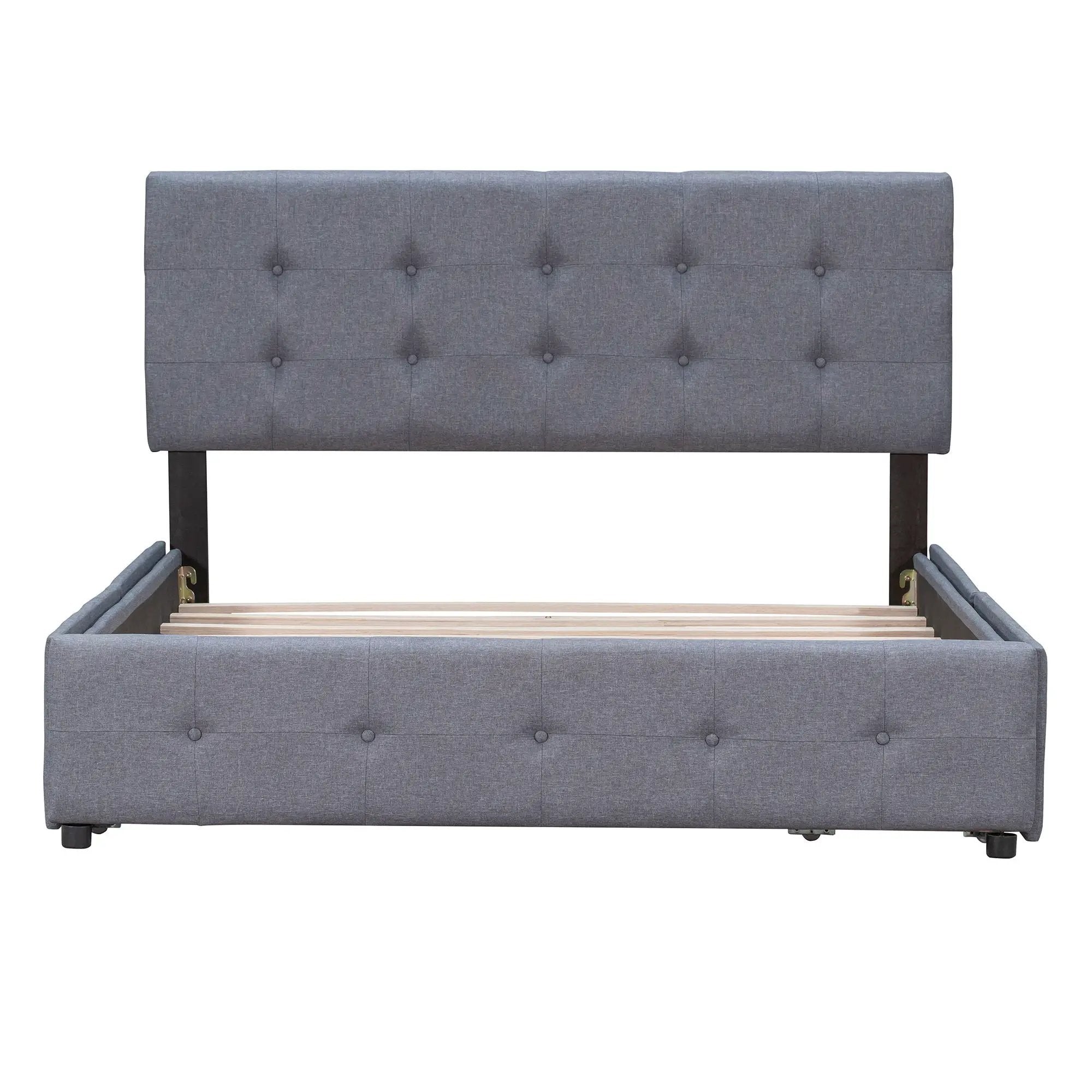 Upholstered Platform Bed With Classic Headboard And Drawers, No Box Spring Needed by HouseOfZazla
