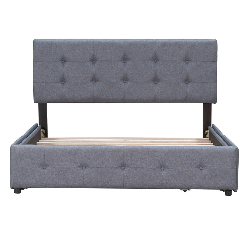 Upholstered Platform Bed With Classic Headboard And Drawers, No Box Spring Needed by HouseOfZazla