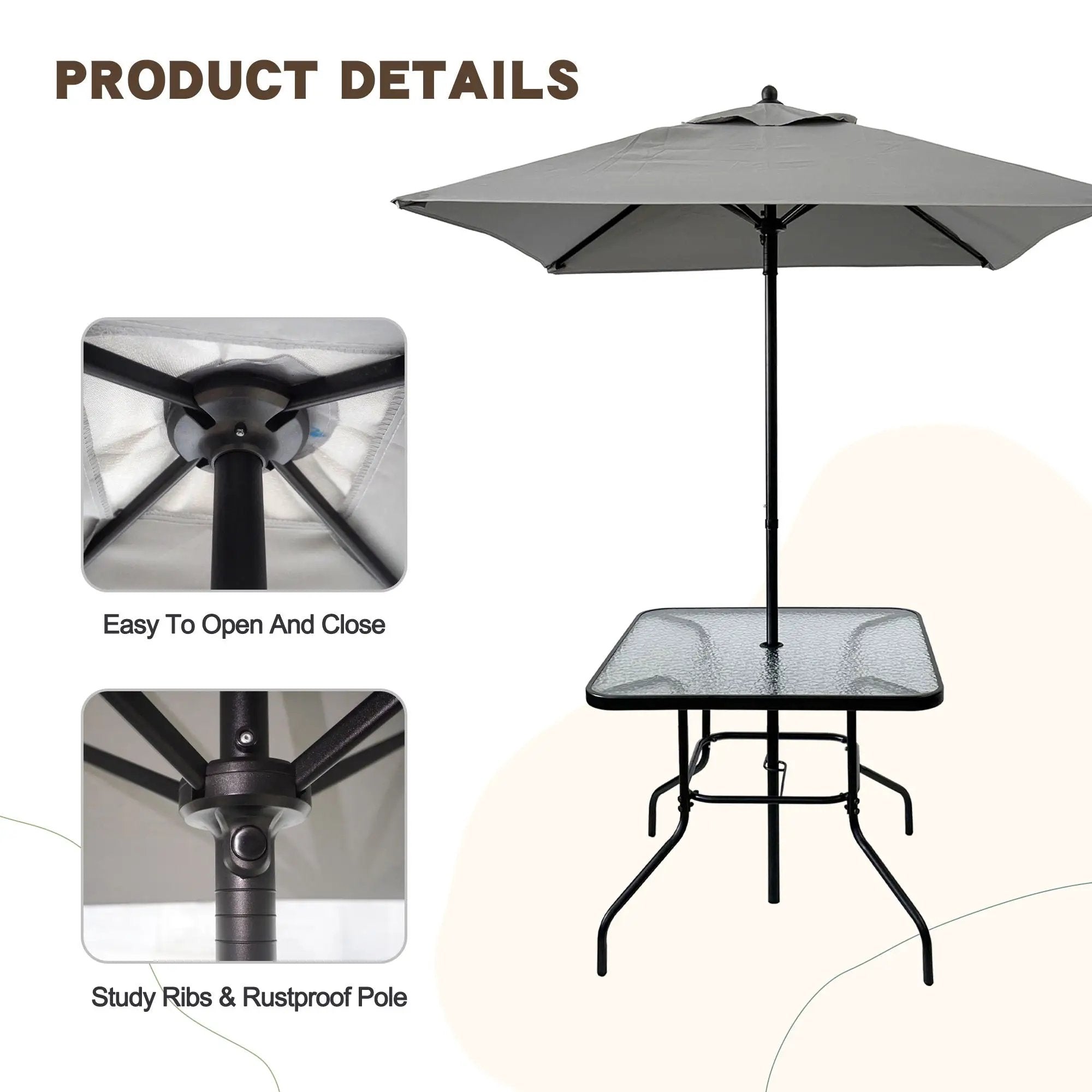Outdoor Patio Dining Set For 4 People, Metal Patio Furniture Table And Chair Set With Umbrella - Black by Unique Piece Furniture