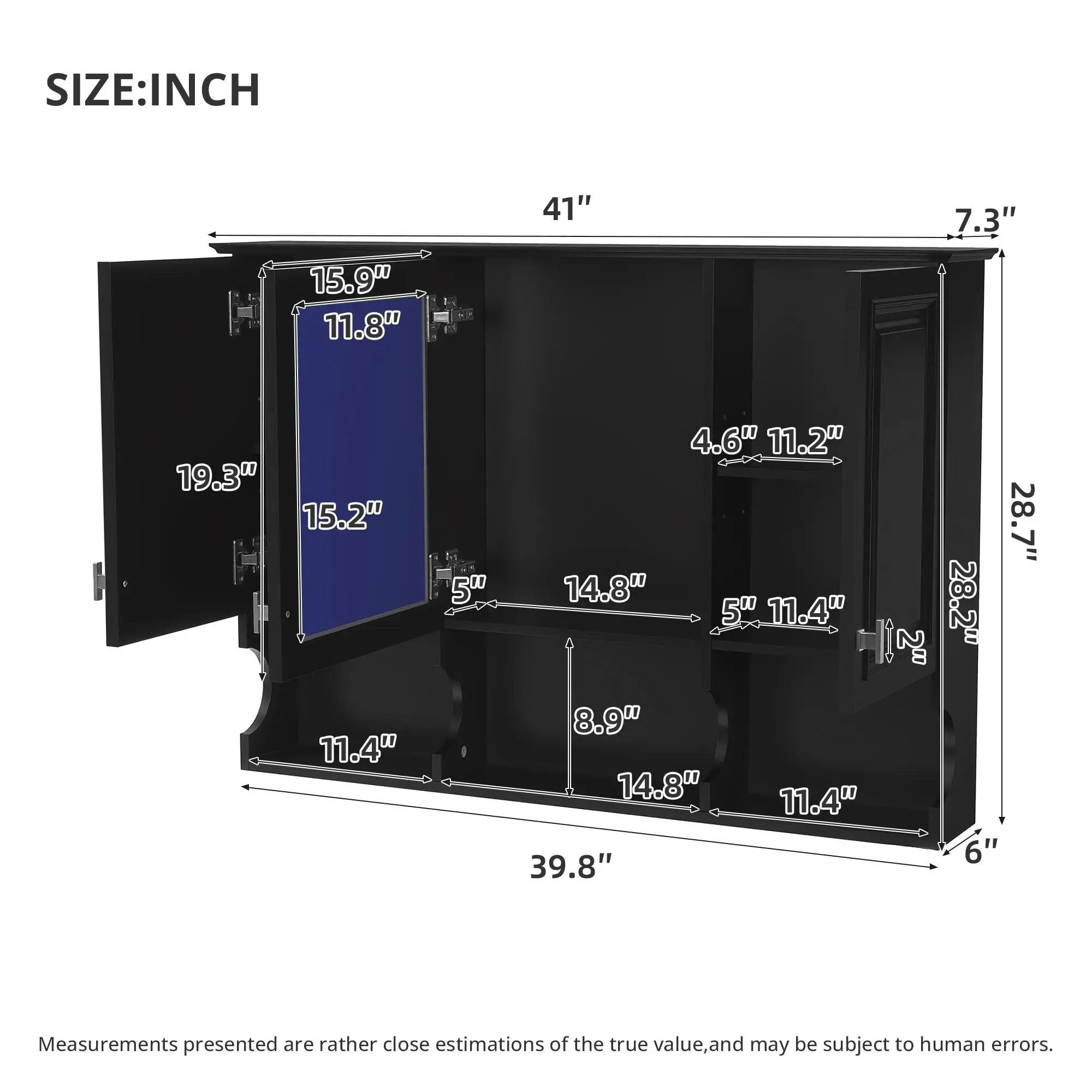 Modern Wall Mounted Mirror Medicine Cabinet With Open Shelves, Adjustable Interior, Storage Over Toilet by Unique Piece Furniture