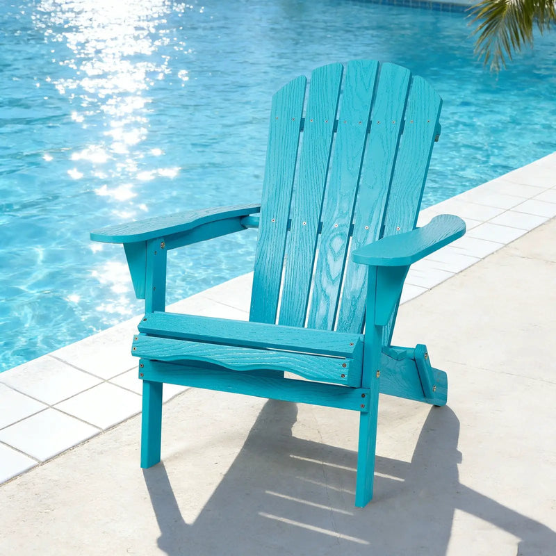 Outdoor Folding Adirondack Chair Patio With Natural Grain Texture - Turquoise Blue by HouseOfZazla