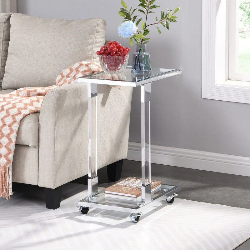 Side Table, Sofa Table, Glass Top C Shape Square Table With Metal Base For Living Room, Bedroom, Balcony Home And Office by Unique Piece Furniture