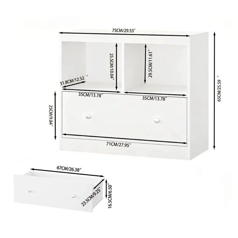 Toy Storage Organizer With Large Drawer And Low Bookshelf For Nursery & Playroom - White by Unique Piece Furniture