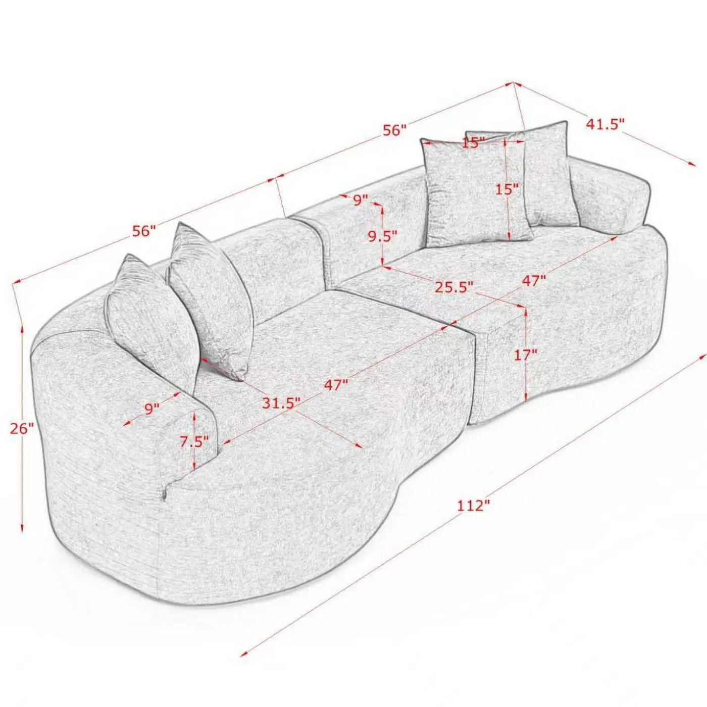 4 Seater Curved Cloud Sectional Sofa by HouseOfZazla