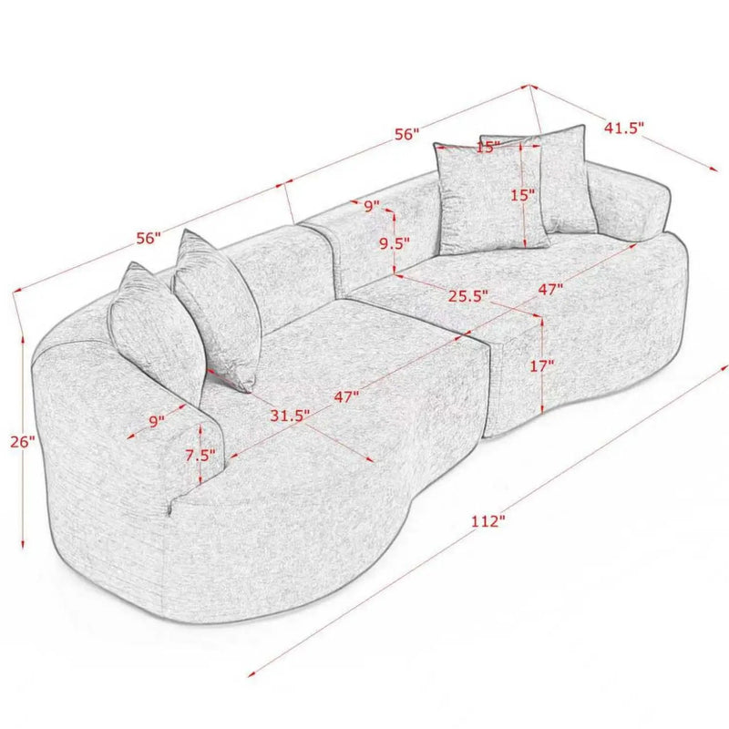 4 Seater Curved Cloud Sectional Sofa by HouseOfZazla