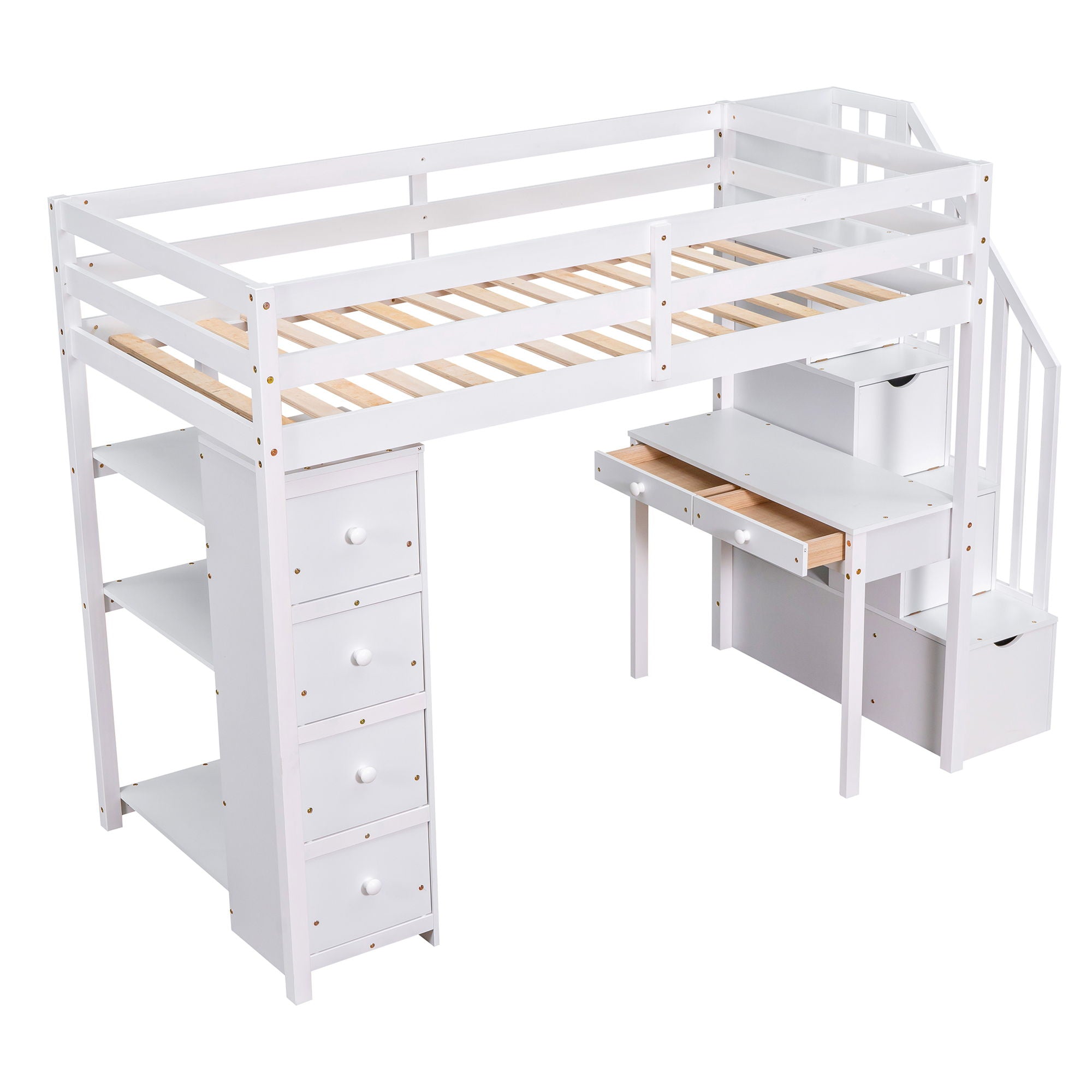 Loft Bed With Storage Drawers, Desk And Stairs With Shelves by HouseOfZazla