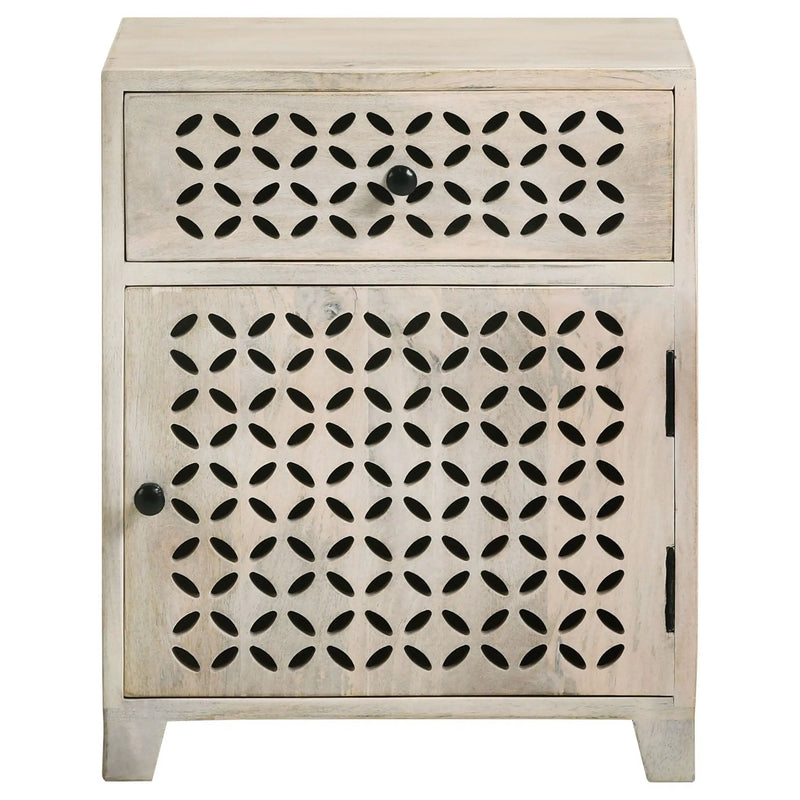 August 1-drawer Trellis Pattern Storage Cabinet White Washed by Unique Piece Furniture